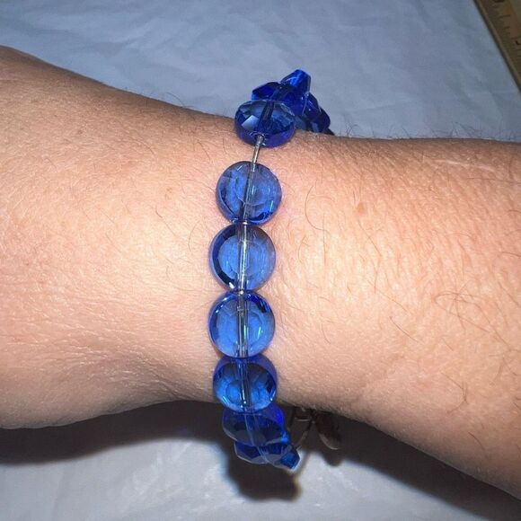 Alex and Ani Blue Luna Silver Tone Bead Expandable Bangle Bracelet - Picture 5 of 7